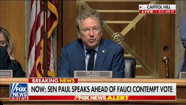 Rand Paul Ahead of Fauci Contempt Vote: ‘Seeking the Truth Is Not a Witch Hunt, Accountability Is Not Vengeance’